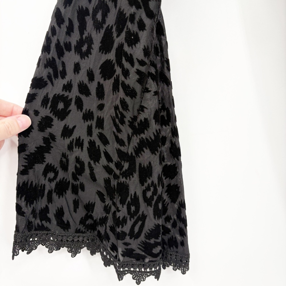 Analili Womens Black Leopard Burnout Velvet Tie Neck Goth Tunic Mini Dress XS - Picture 3 of 7